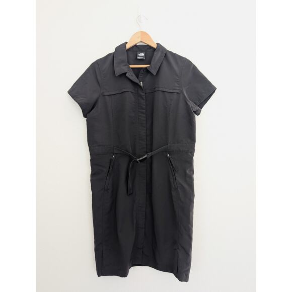 The North Face Class V Nylon Dress Size Large Black Mini Dress Belted Front Zip - Picture 4 of 8